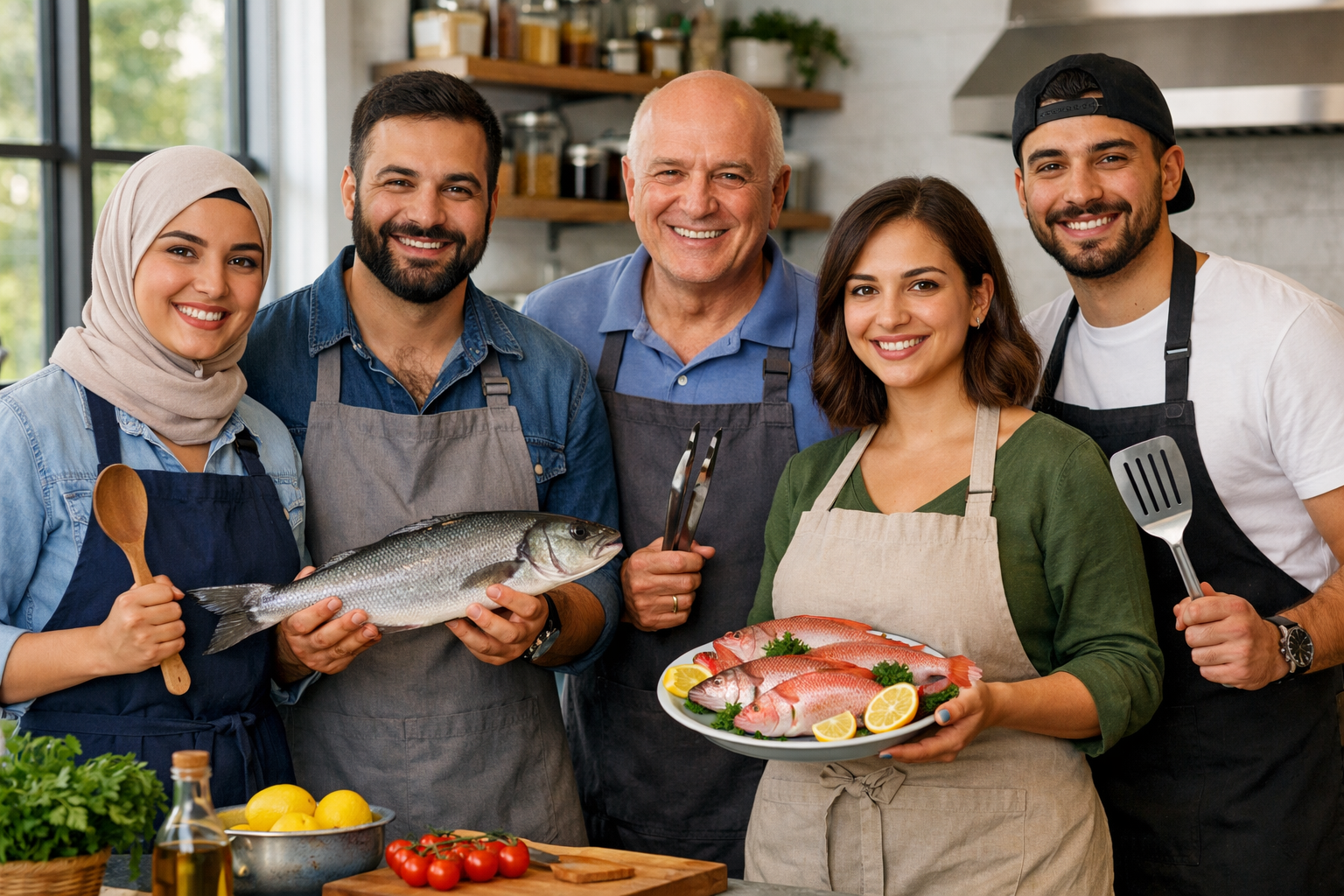 Evde balık pişirme hazırlığı mutfak tezgahı
