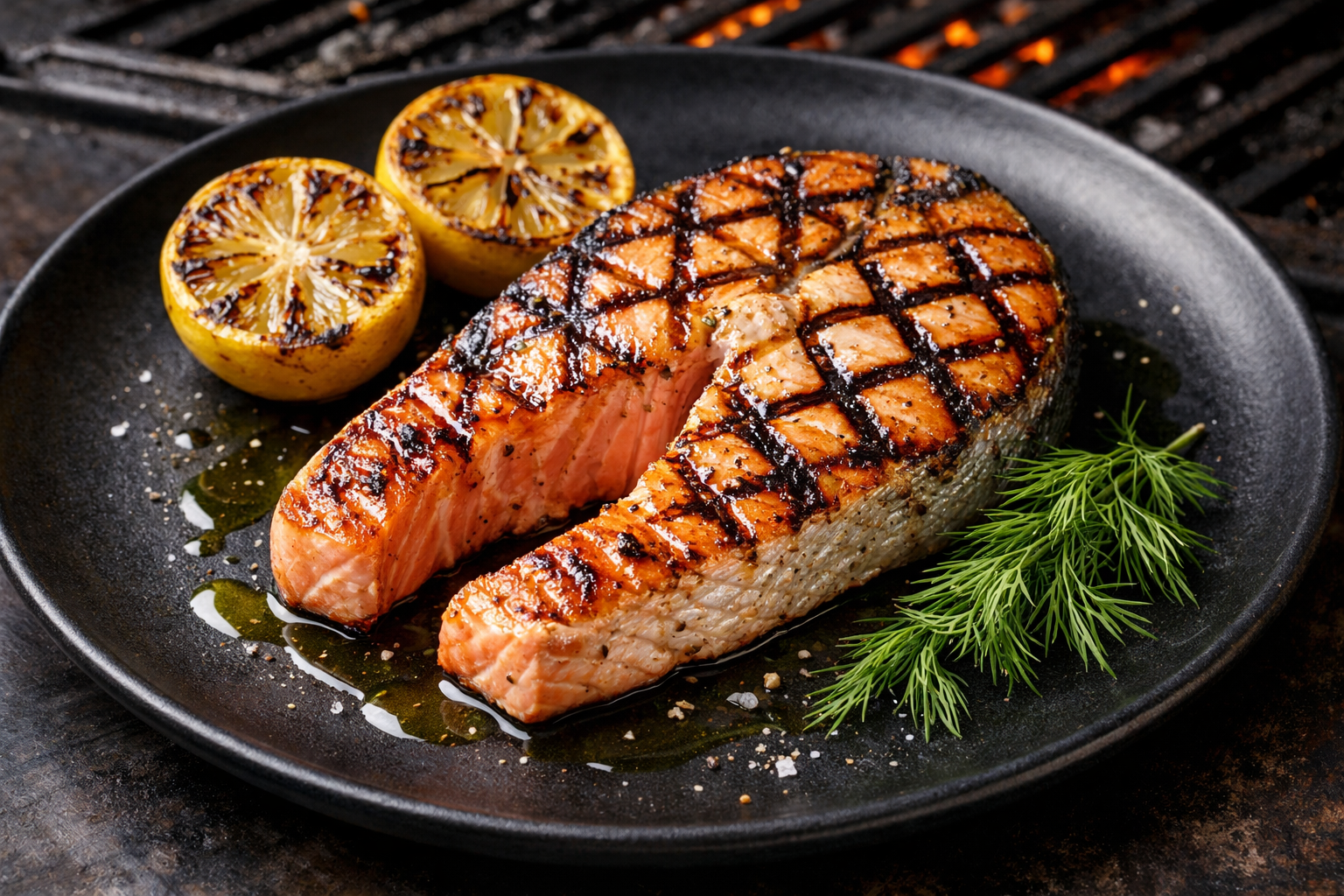 Izgarada pişen somon fileto