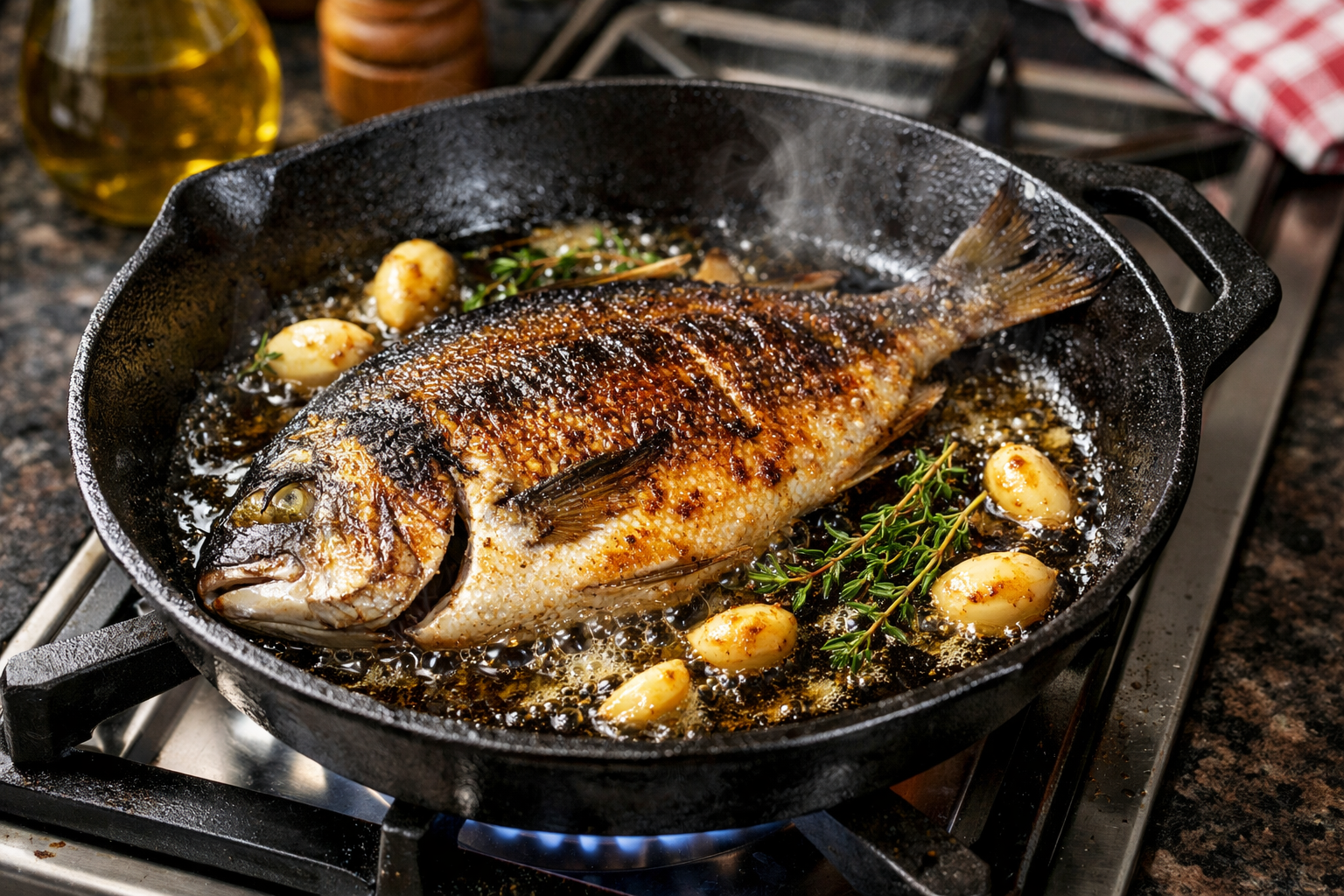 Tavada çıtır çıtır pişen çipura