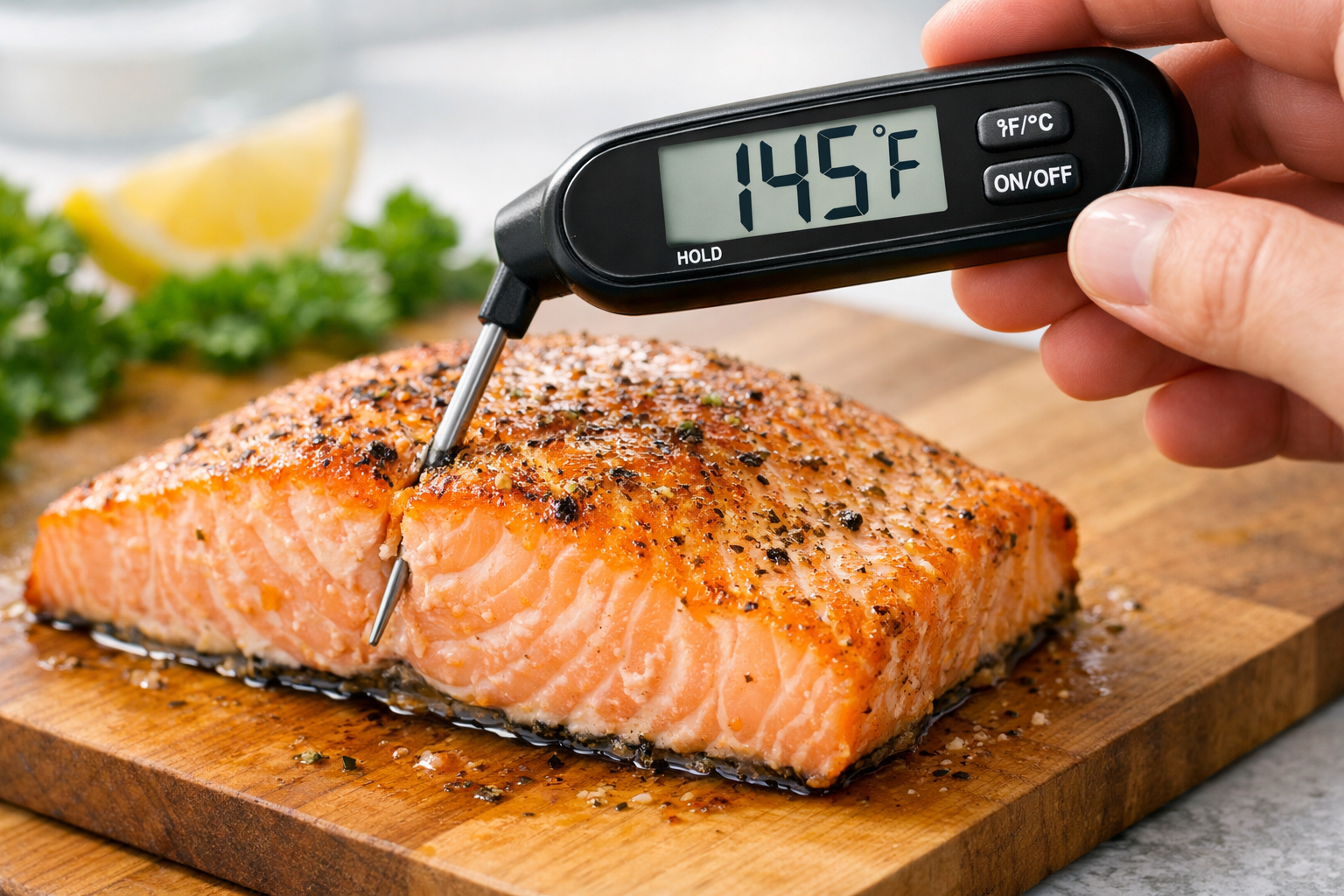 Balık pişirme sıcaklık kontrolü termometre ile